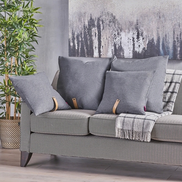 Edinburgh Contemporary 25" and 20" Square Fabric Pillows with Faux Leather Strap (Set of 4) by Christopher Knight Home
