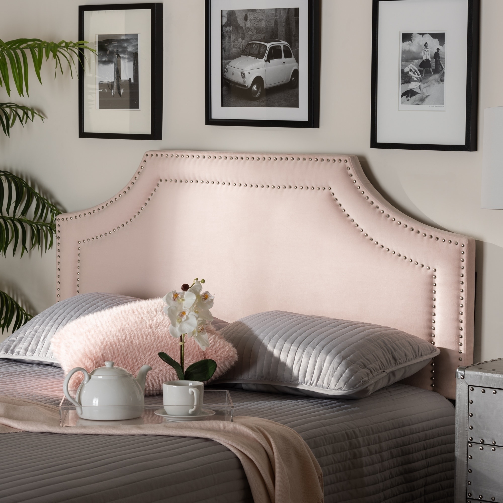 Safavieh Home Arebelle Modern Blush Pink Velvet Tufted Headboard, Queen