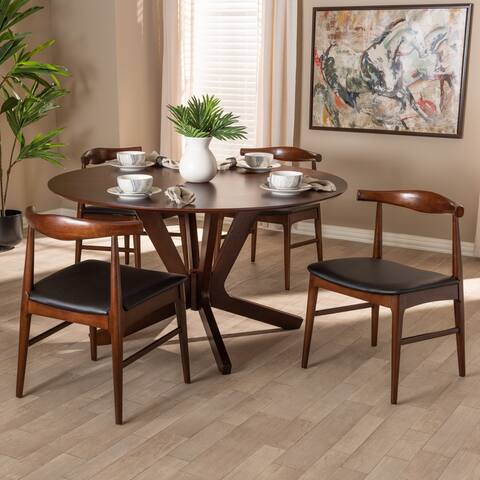 Mid-Century Black Faux Leather 5-piece Dining Set