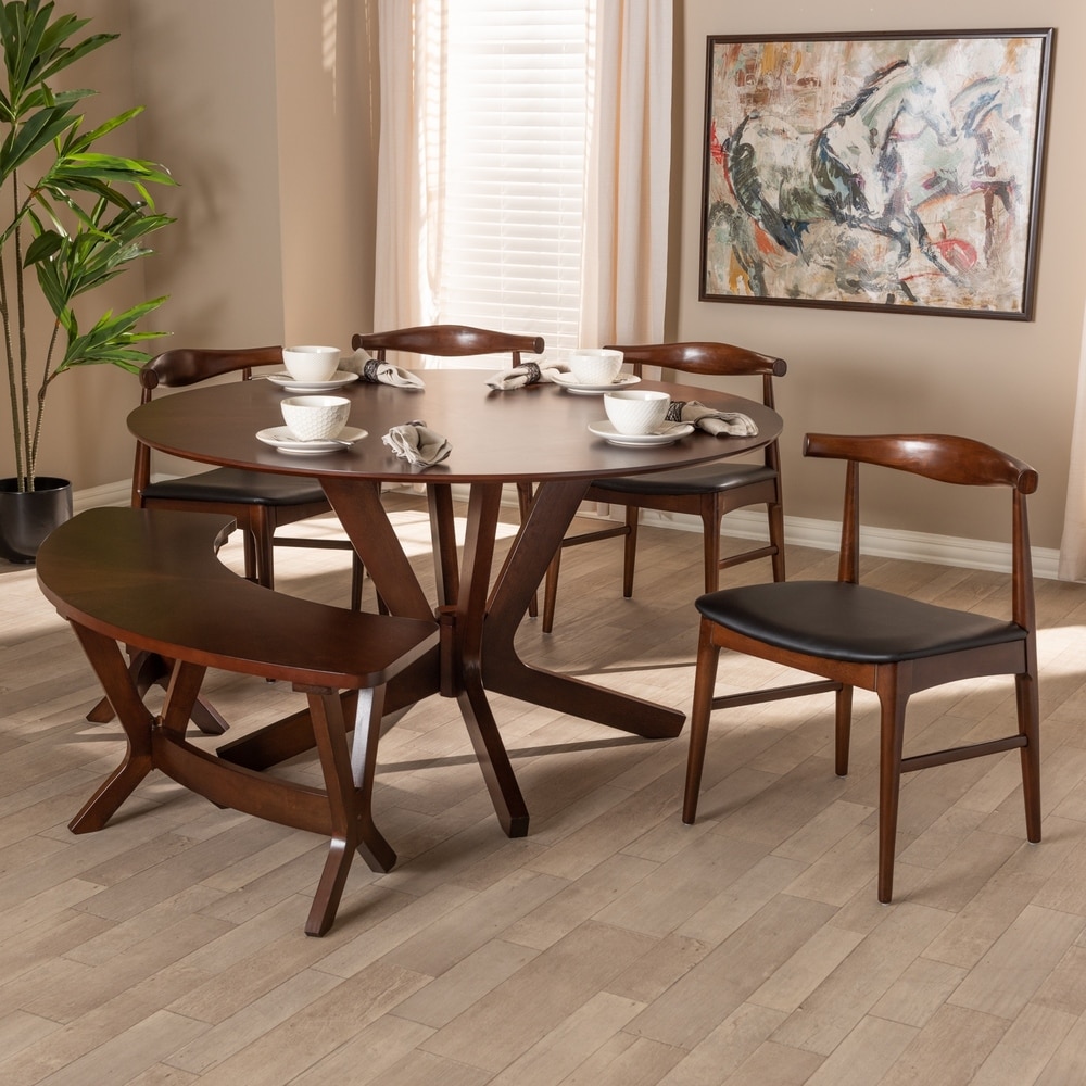 Baxton Studio Mozaika Wood & Leather Contemporary 7-Piece Dining Set -  PCH305SQ (S3)/PCH 6339-DC(6)