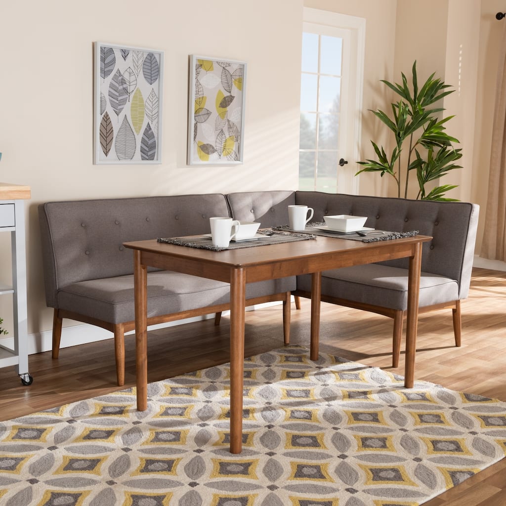 Mid-Century Gray Fabric 3-Piece Dining Nook Set