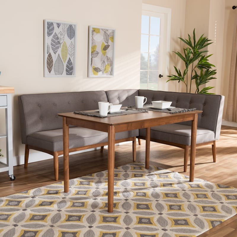 Mid-Century Gray Fabric 3-Piece Dining Nook Set