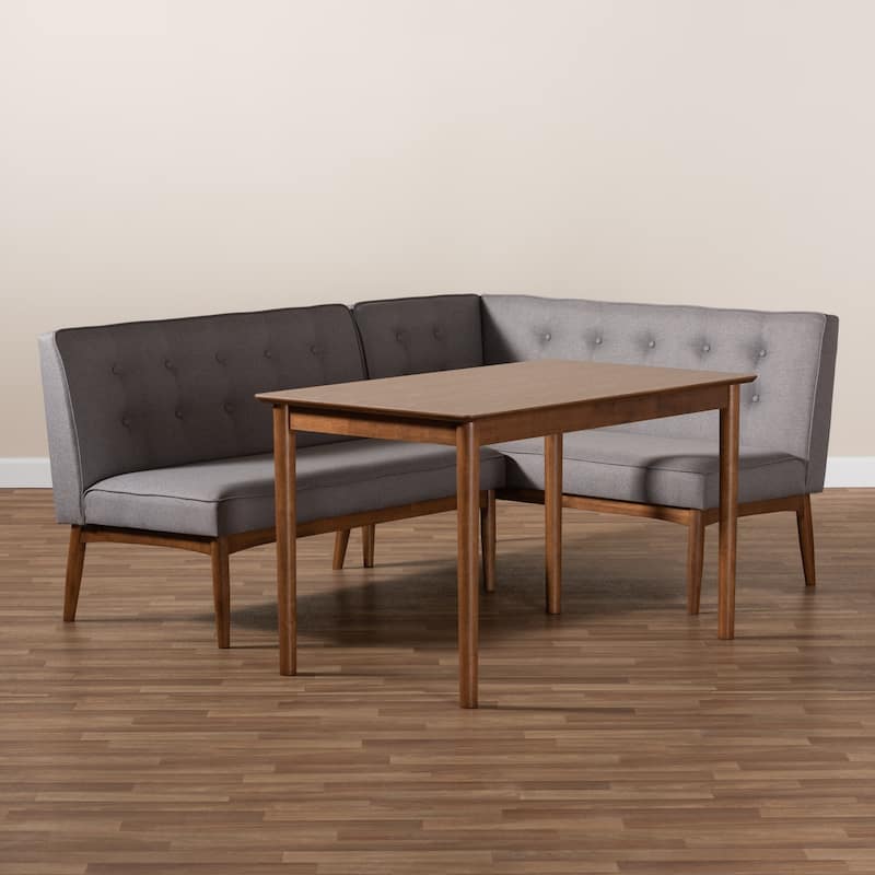 Mid-Century Gray Fabric 3-Piece Dining Nook Set