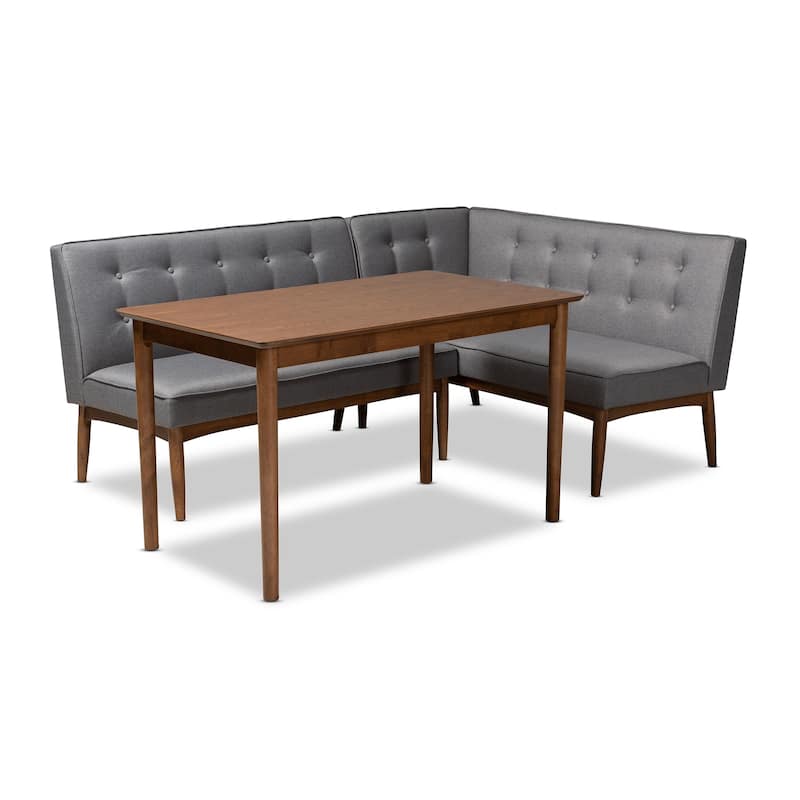 Mid-Century Gray Fabric 3-Piece Dining Nook Set - Gray and Walnut