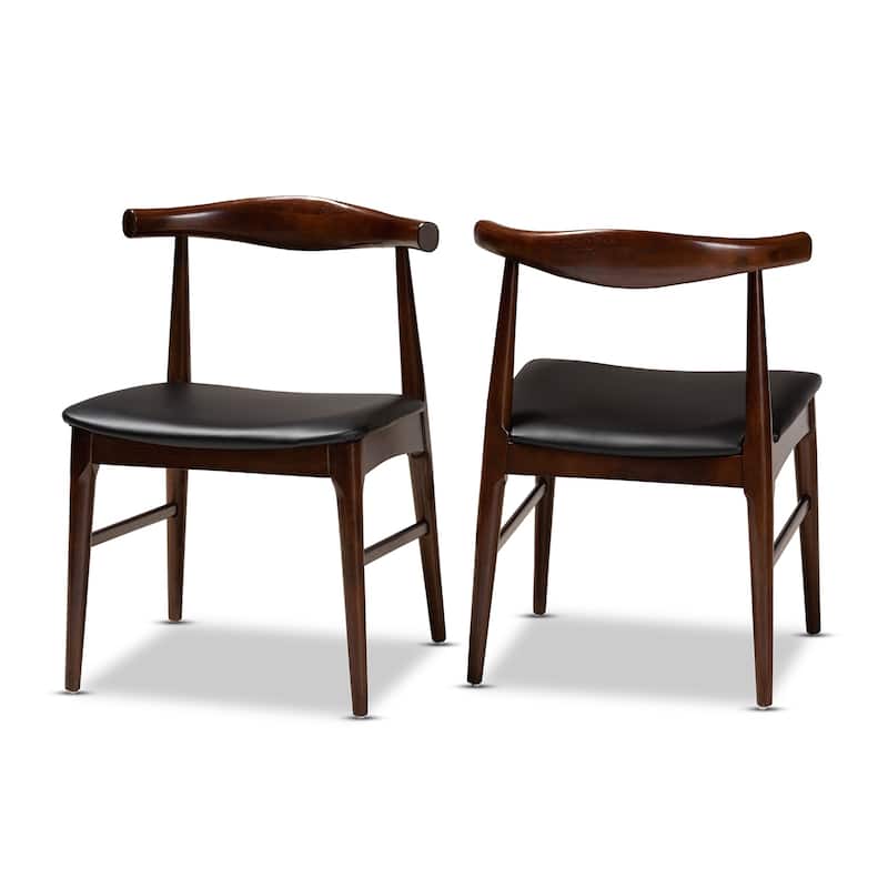 Mid-Century Black Faux Leather Dining Chair Set