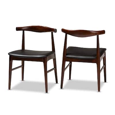 Mid-Century Black Faux Leather Dining Chair Set