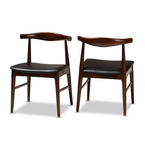 Mid-Century Black Faux Leather Dining Chair Set