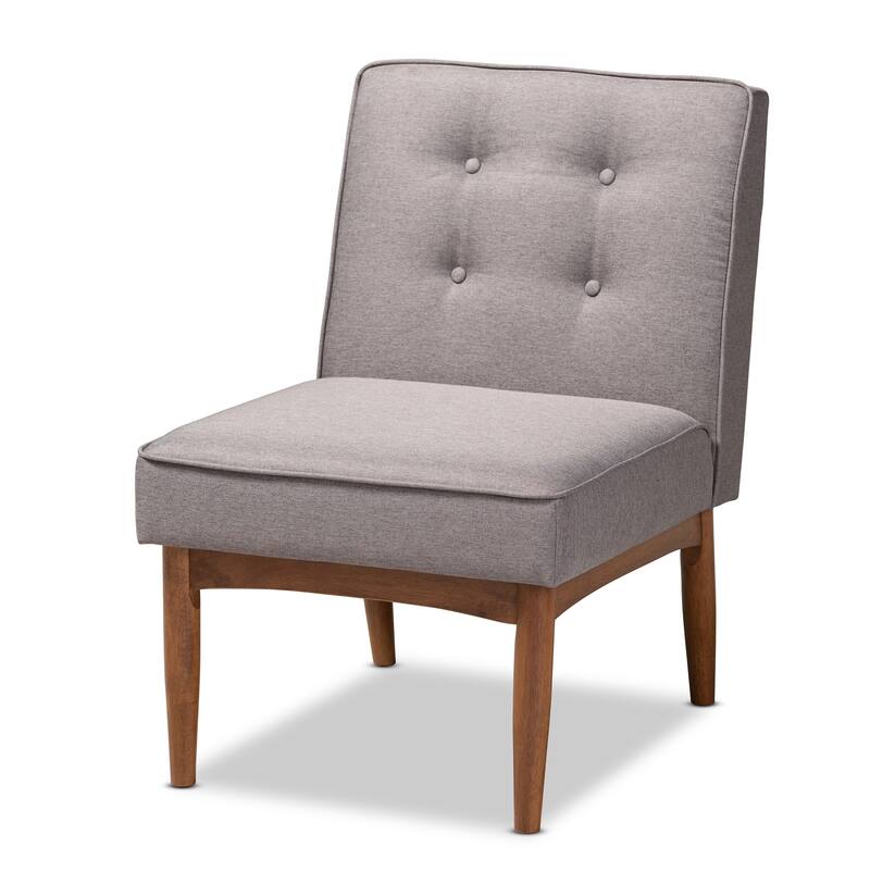 Mid-Century Gray Fabric Dining Chair - N/A