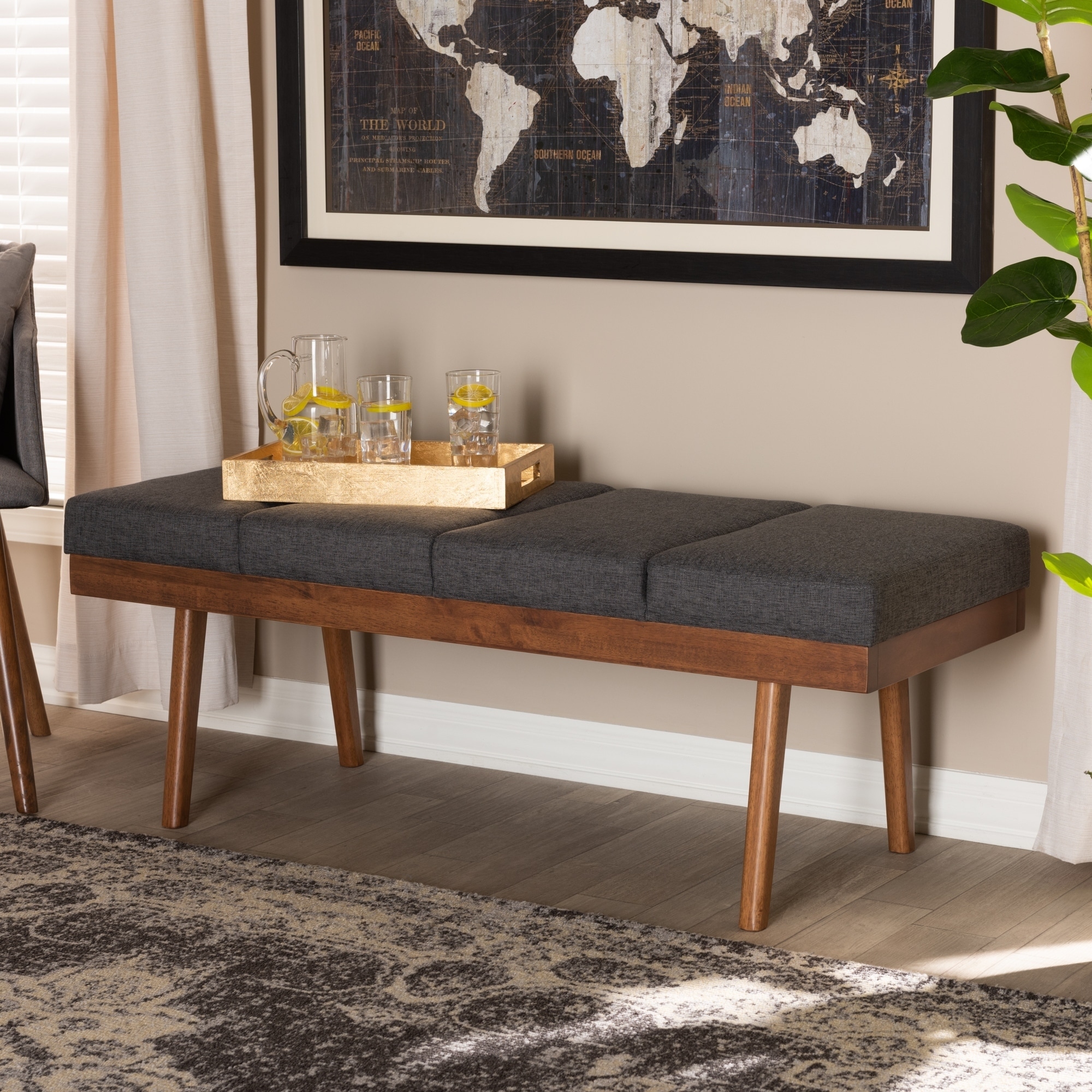 Mid-Century Fabric Bench