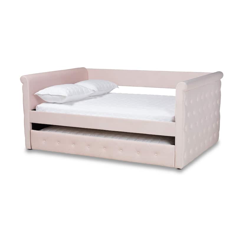 Copper Grove Saky Velvet Daybed with Trundle - Pink - Full