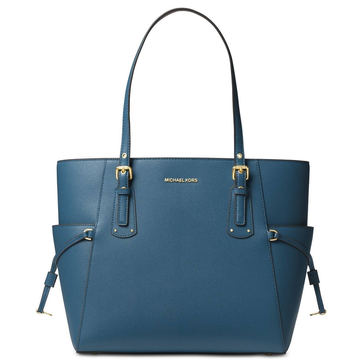 Michael Kors Voyager East West Crossgrain Leather Tote Dark Chambray Gold