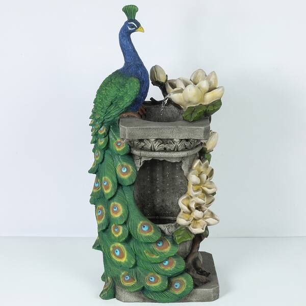 Shop Polyresin Peacock Outdoor Fountain With Led Light On Sale