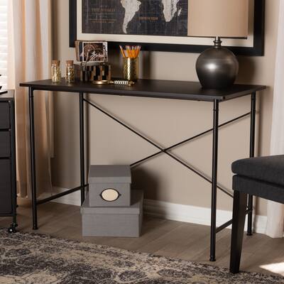 Industrial Espresso Wood and Black Metal Criss-Cross Desk