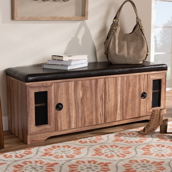 Contemporary Dark Brown Faux Leather 2Door Shoe Storage Contemporary Dark Brown Faux Leather 2Door Shoe Storage