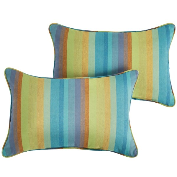 Shop Sunbrella Blue Stripe Indoor/Outdoor Lumbar Pillow, Set of 2 On