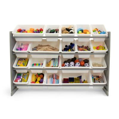 Porch & Den Odino Grey and White Extra Large Storage Organizer with 20 Plastic Bins