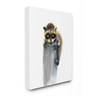 The Stupell Home Decor Neutral Watercolor Baby Raccoon on a Post, 11 x 14, Proudly Made in USA - Multi-Color