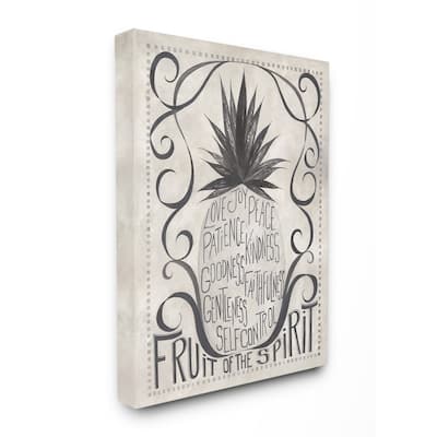 Stupell Grey and White Rustic Pineapple Fruit of the Spirit Typography, 11 x 14, Proudly Made in USA - Multi-Color