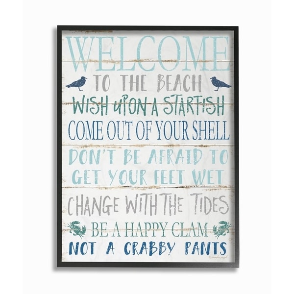The Stupell Home Decor Welcome to the Beach Blue Aqua and White Planked Look Sign, 11 x 14, Proudly Made in USA - Multi-Color
