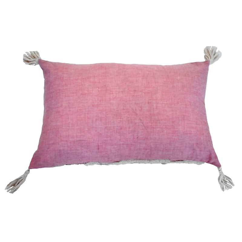 Cording Pink Woven Geometric Embroidery Accent Pillow