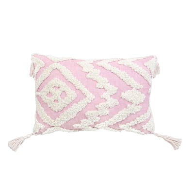 Cording Pink Woven Geometric Embroidery Accent Pillow
