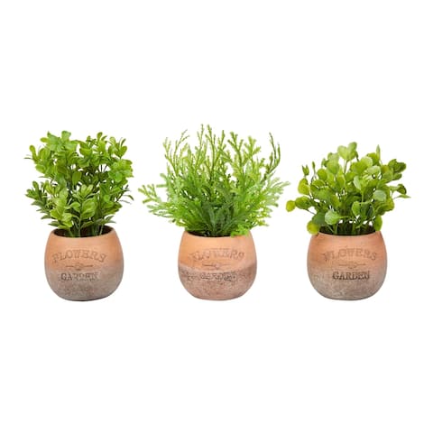8" Tall Artificial Greenery Arrangement- Round Set of 3, Decorative Faux Indoor Ornamental Potted Foliage by Pure Garden