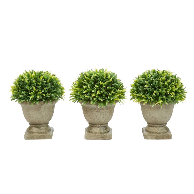 Set of 3 Artificial Podocarpus Grass Plant in Concrete Pot- Round - Set of 3