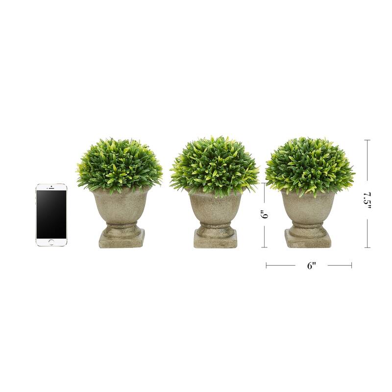 Set of 3 Artificial Podocarpus Grass Plant in Concrete Pot- Round - Set of 3
