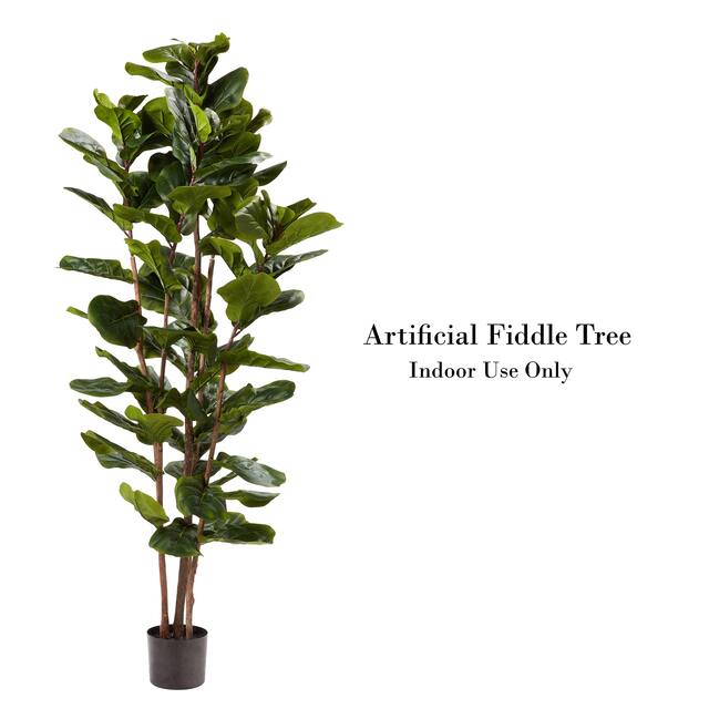 Pure Garden 72-inch Artificial Fiddle Leaf Fig Tree Faux Plant in Pot Natural Feel Leaves Realistic Indoor Potted Topiary