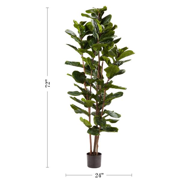 Pure Garden 72-inch Artificial Fiddle Leaf Fig Tree Faux Plant in Pot Natural Feel Leaves Realistic Indoor Potted Topiary