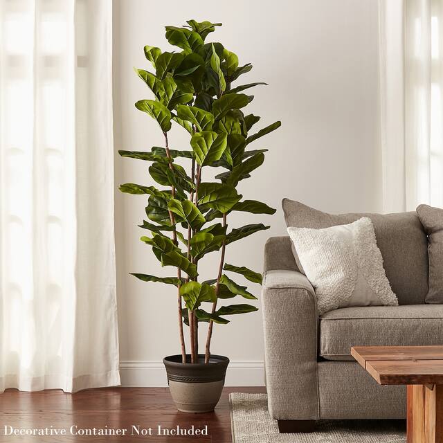 Pure Garden 72-inch Artificial Fiddle Leaf Fig Tree Faux Plant in Pot Natural Feel Leaves Realistic Indoor Potted Topiary