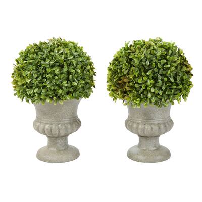 Pure Garden 9.5-Inch Faux Foliage with Decorative Urns (Set of 2)