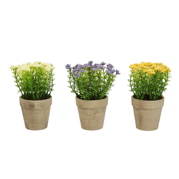 Pure Garden 6.25-inch Tall 3-piece Assorted Faux Flower Floral Arrangement in Terracotta-colored Vase