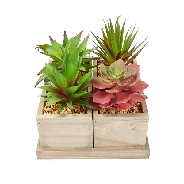 Faux Succulents Assorted Lifelike Arrangement With Decorative Wooden Boxes By Pure Garden 4 In 1 Set On Sale Overstock 27741504