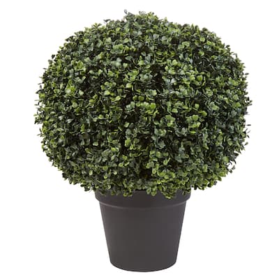 Pure Garden Faux Boxwood 23-inch x 18-inch Realistic Decorative Topiary Arrangement and Weighted Pot for Indoor or Outdoor
