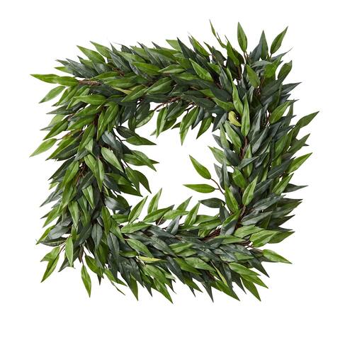 Pure Garden 22-inch Square Artificial Ficus Microphylla Leaf Wreath Indoor Lifelike Faux Greenery