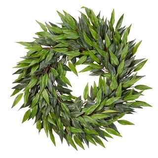 18-Inch Artificial Ficus Microphylla Leaf Wreath- Indoor Lifelike Round ...