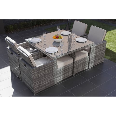 DIRECT WICKER 9-piece Grey or Brown Wicker Patio Table Sofa Dining Set
