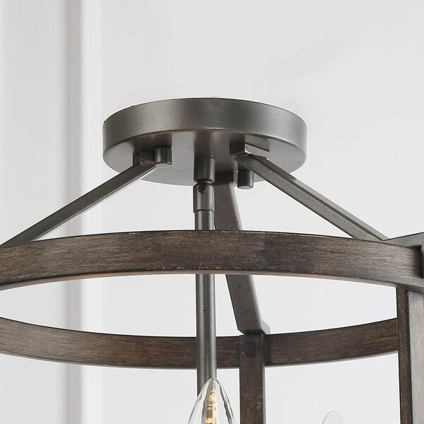 Farmhouse 3 Light Drum Faux Wood Foyer Semi Flush Mount Drum Faux Wood Foyer Semi Flush Mount