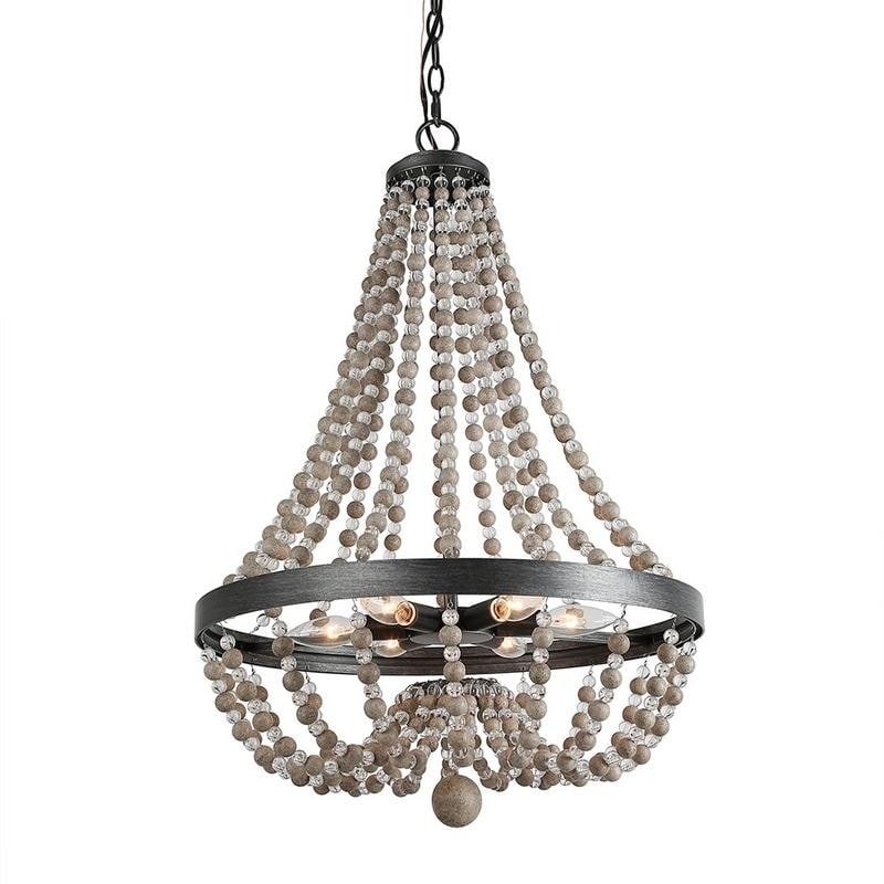 Mulddy 6-Light Wood Bead Empire Chandeliers Bohemian Lighting 20" - W20.1" x H28.3" (W20.1" x H28.3") - Chandeliers For Bedrooms by Overstock.com