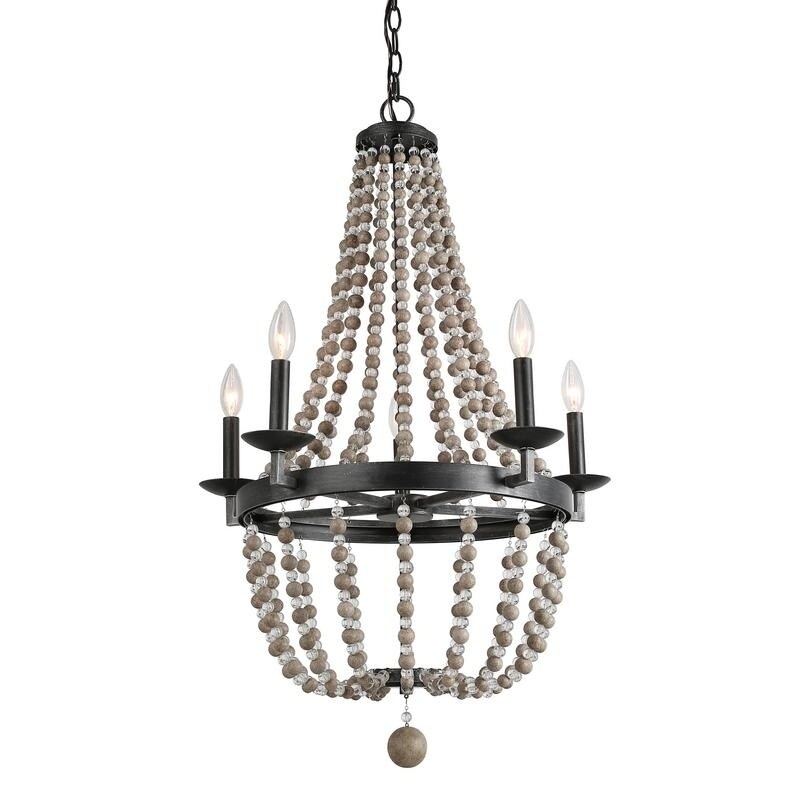 5-Light Wood Bead Empire Chandeliers Bohemian Lighting 22" - W21.6"x H36.2" (W21.6"x H36.2") - Chandeliers For Bedrooms by Overstock.com