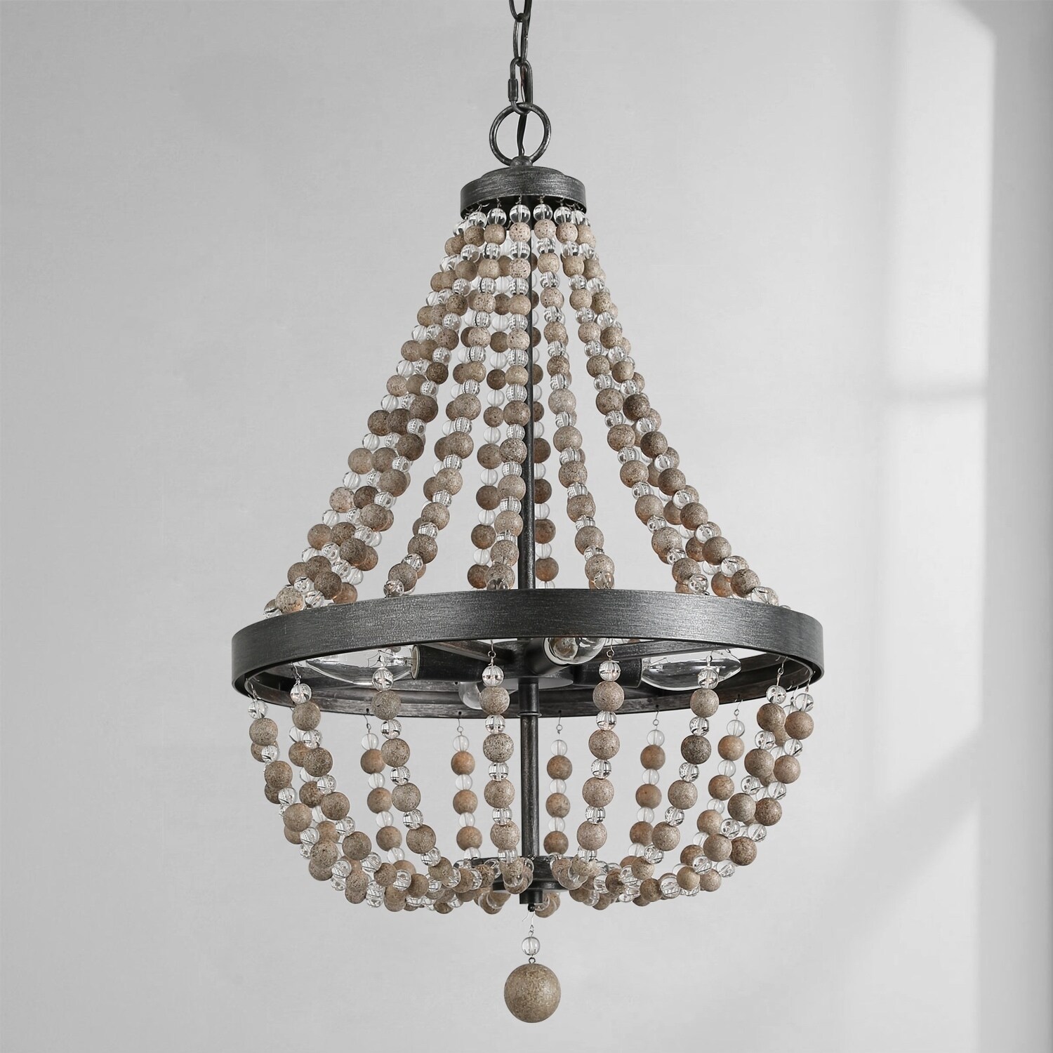 Bohemian 4-Light Wood Bead Empire Chandeliers Bohemian Lighting - W16.1" x H25.4" (W16.1" x H25.4") - Chandeliers For Bedrooms by Overstock.com