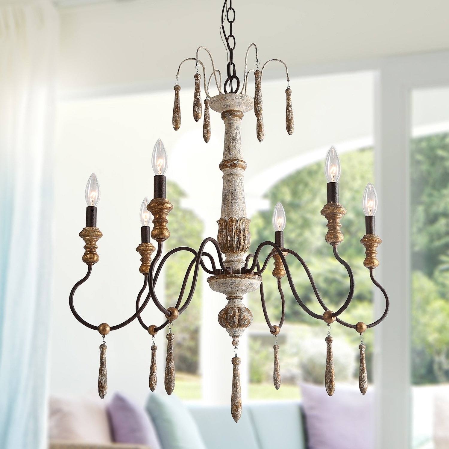 6-Light Antique White French Country Chandeliers Rust - Chandeliers For Bedrooms by Overstock.com