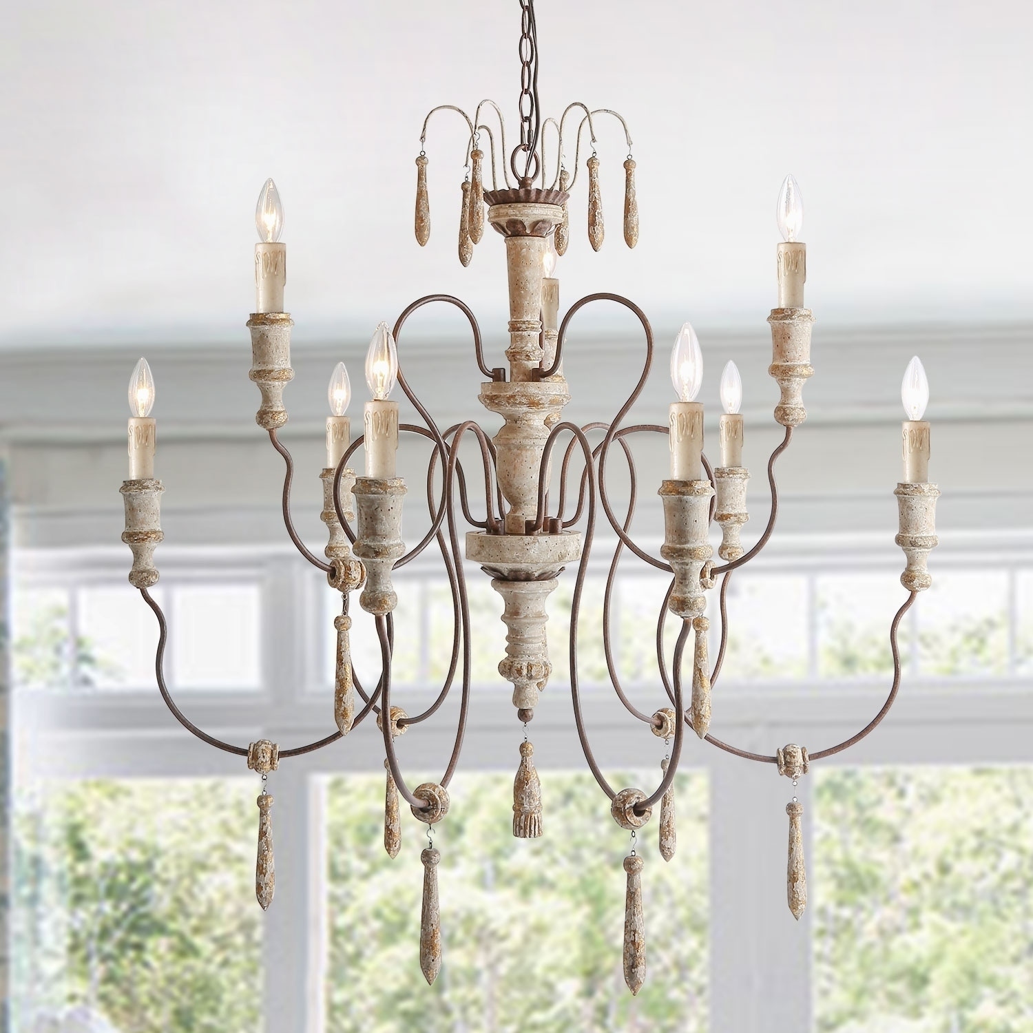 8 Lights French Country Chandeliers Shabby Chic Ceiling Lighting For Kitchen Island D39 X H38