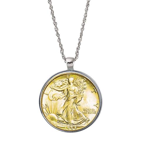 American Coin Treasures Gold Layered Walking Liberty Coin Pendant