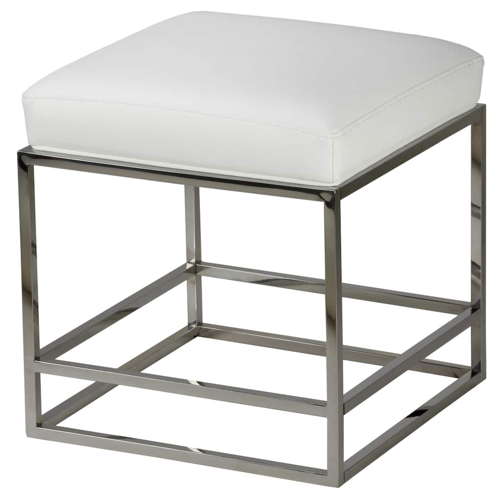 Cortesi Home Sabrina Metal Cube Ottoman with White faux Leather Cushion