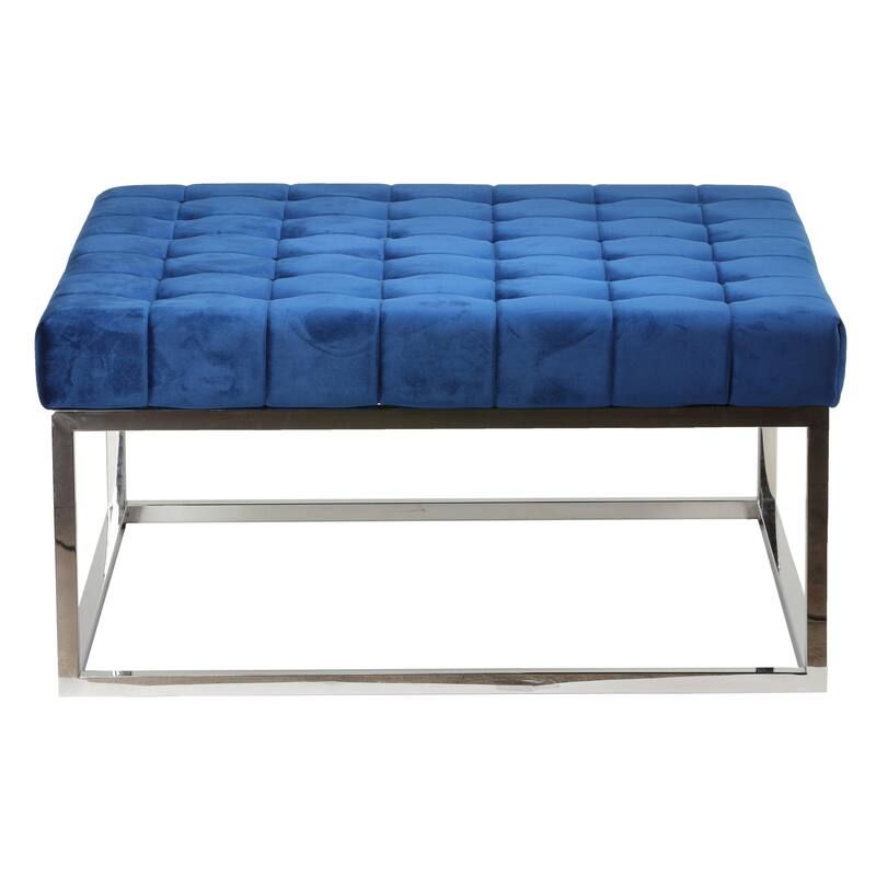 Cortesi Home Caroline Tufted Velvet Ottoman, Blue