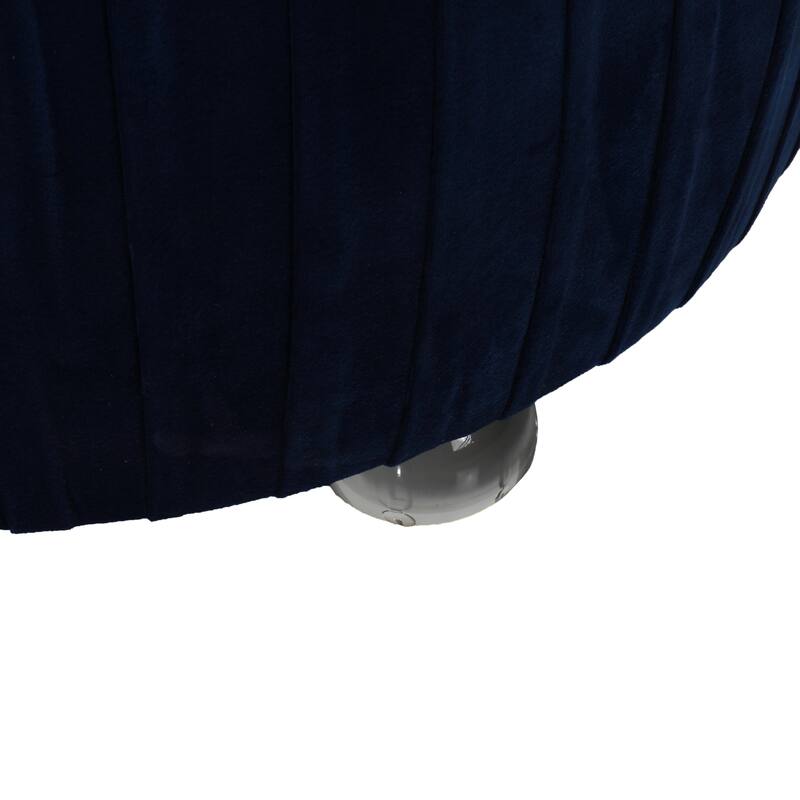 Cortesi Home Doles Round Ottoman with Clear Acrylic Legs 16" High, Navy Blue