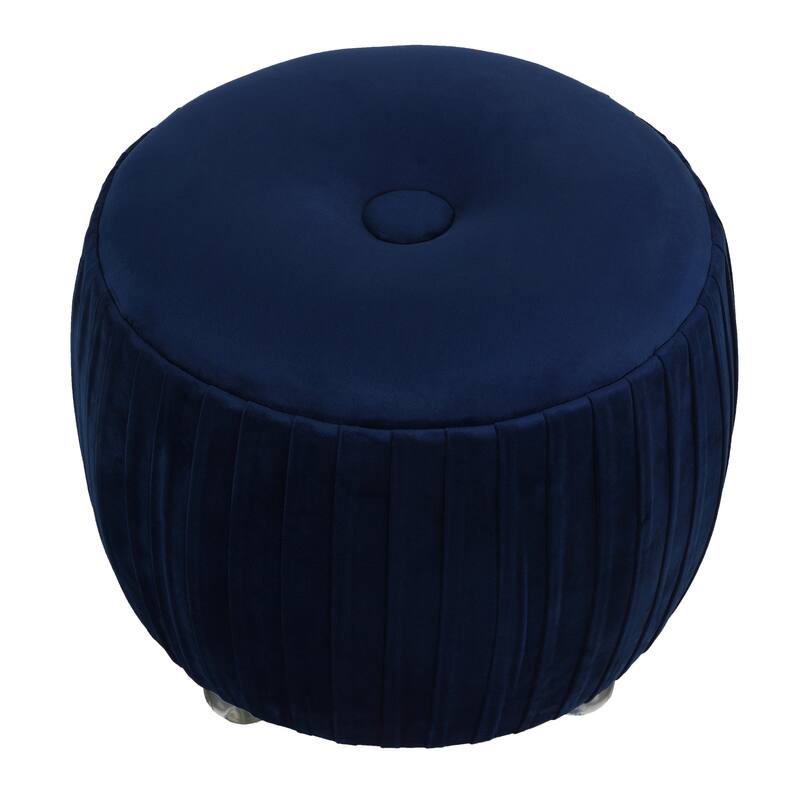 Cortesi Home Doles Round Ottoman with Clear Acrylic Legs 16" High, Navy Blue