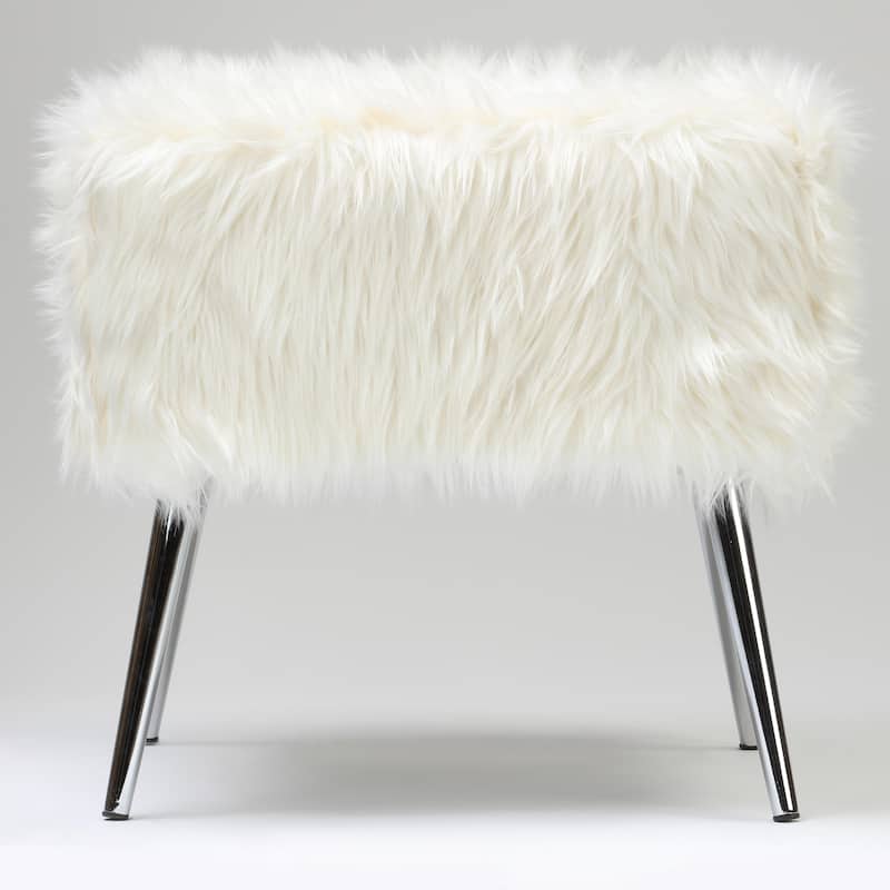 Cortesi Home Olivia White Imitation Fur Ottoman, 20"